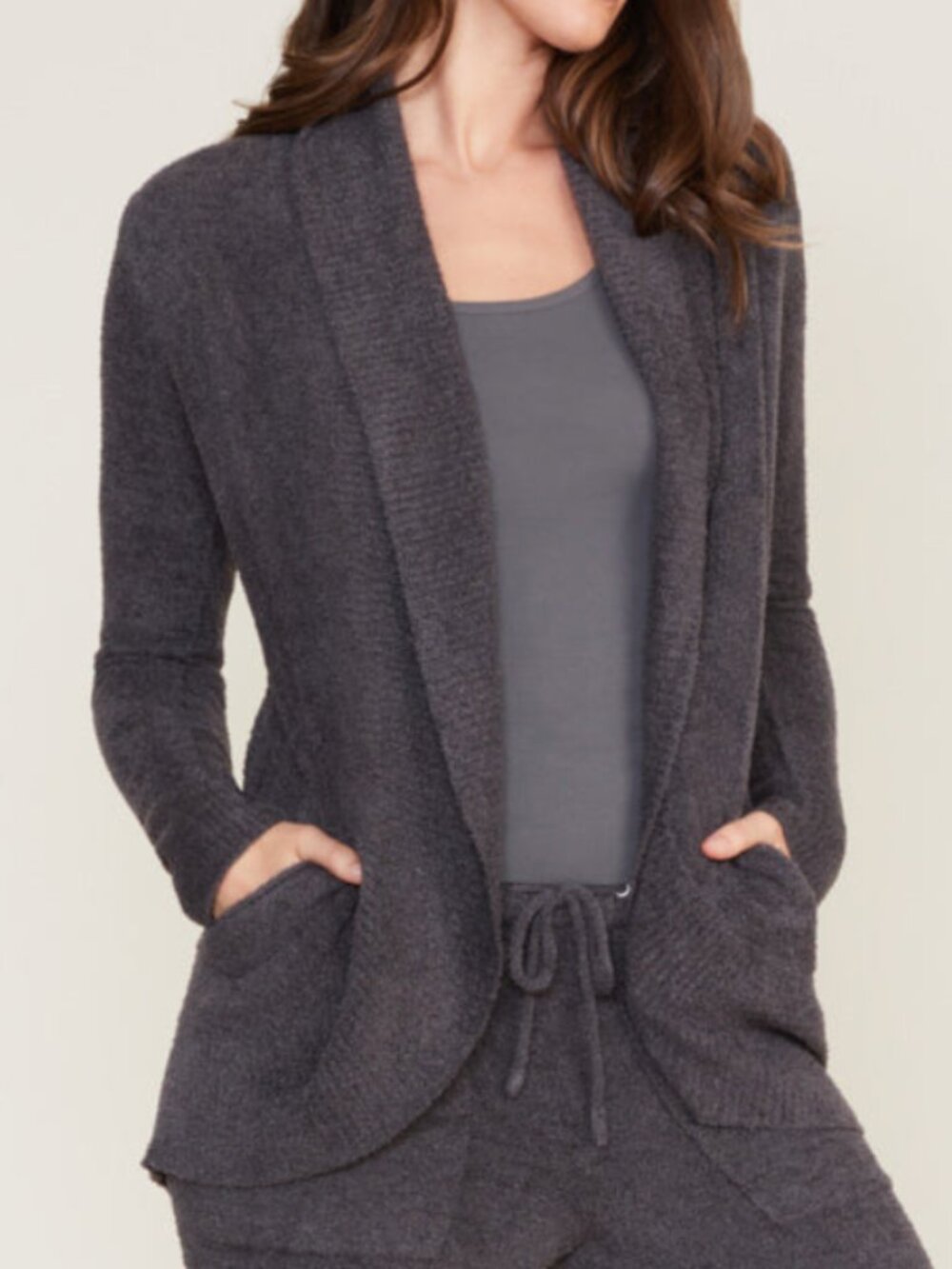 BAREFOOT DREAMS CozyChic Lite Circle Cardi Purple Gray ish Open Cardigan Sweater